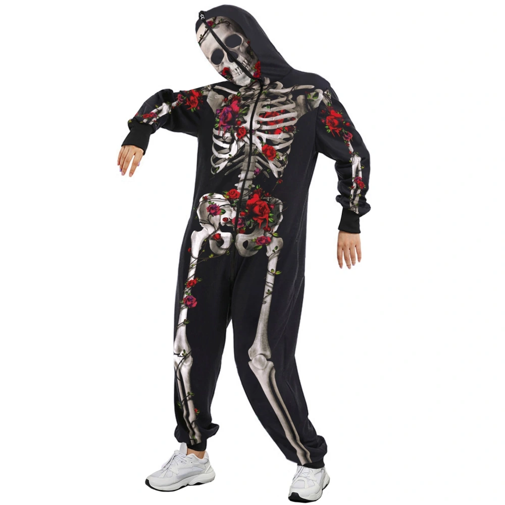 Women Jumpsuit Long Sleeve Bones Print Halloween Cosplay Costume