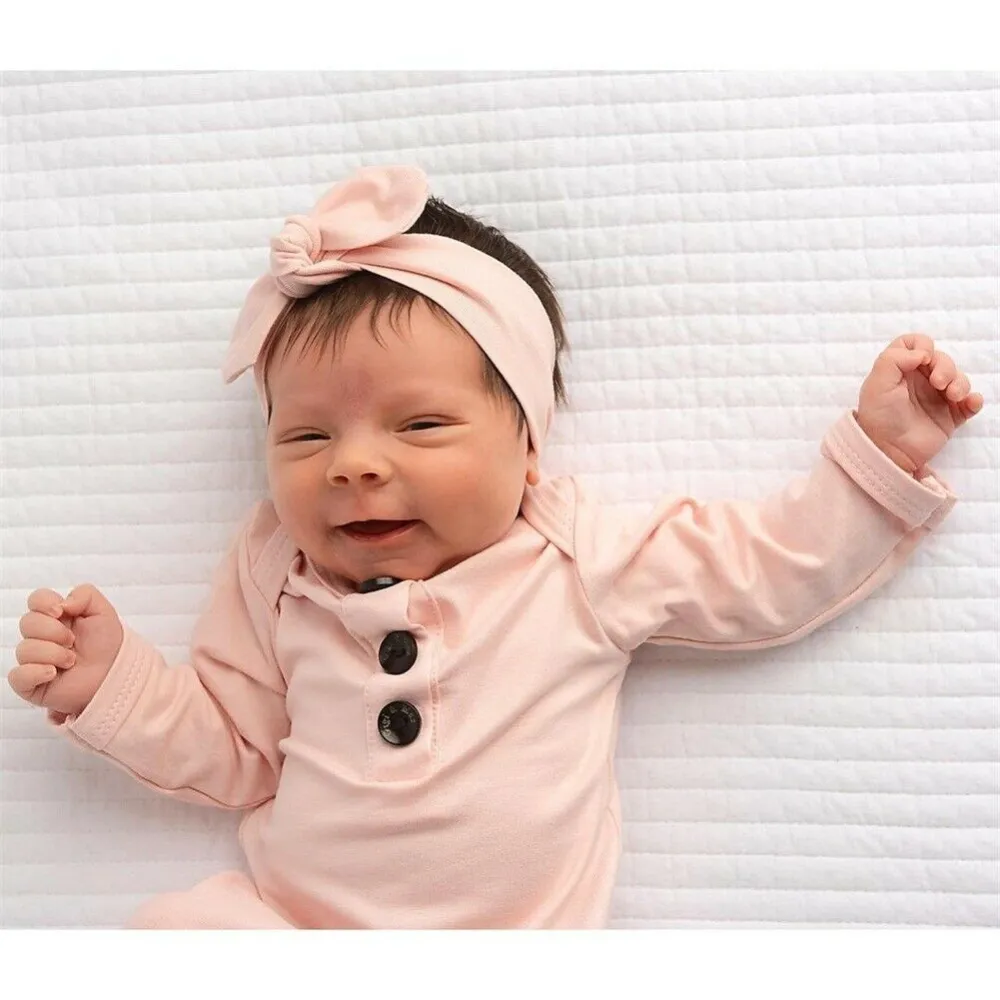 Baby Swaddle Wrap Blanket Solid Long Sleeve Sleeping Bag + Headband