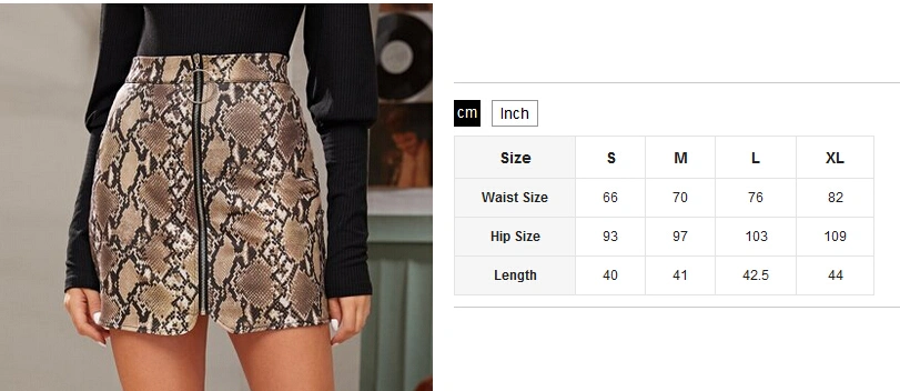 Women’s Snakeskin Print Bag Hip Skirt High Waist Front Zipper Skirt