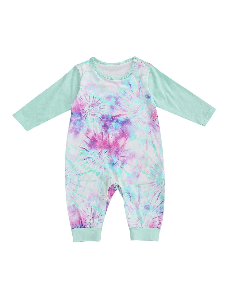 Baby Boys Girls Long Sleeve Round Neck Tie Dye Print Romper Outfit