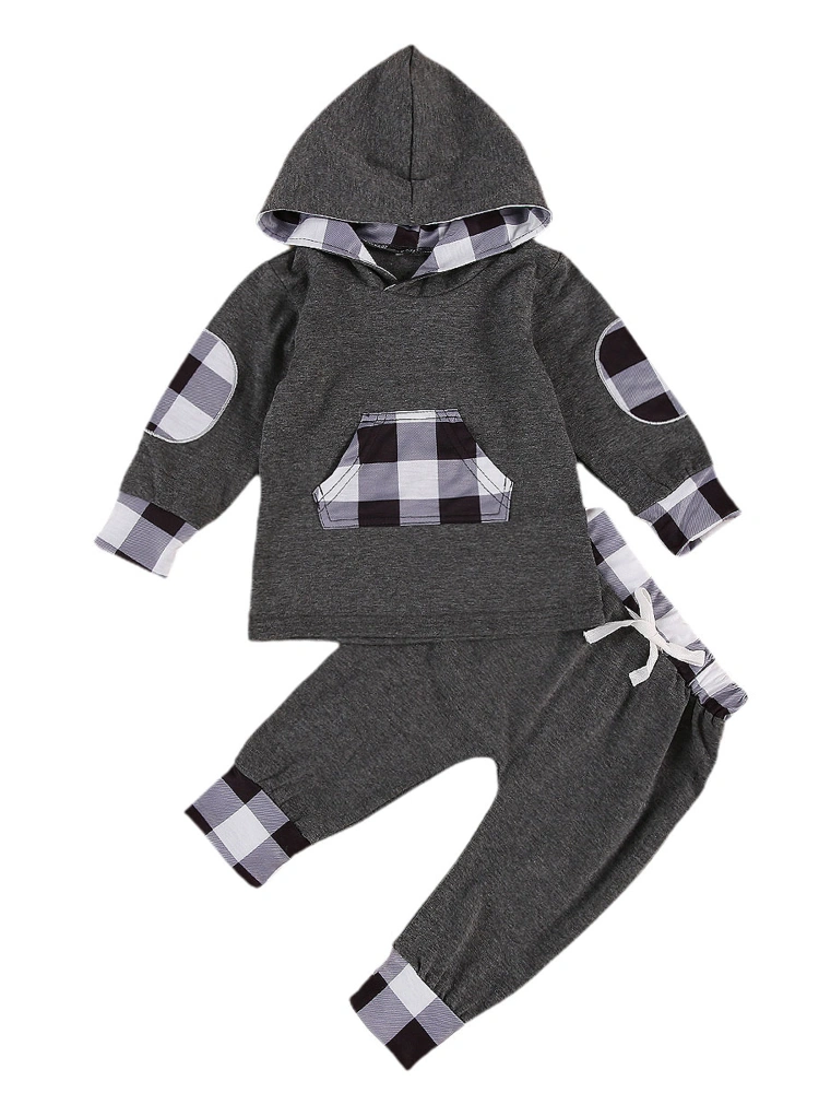 Baby's Two Piece Set, Plaid Print Hooded Pullover Trousers Clothing