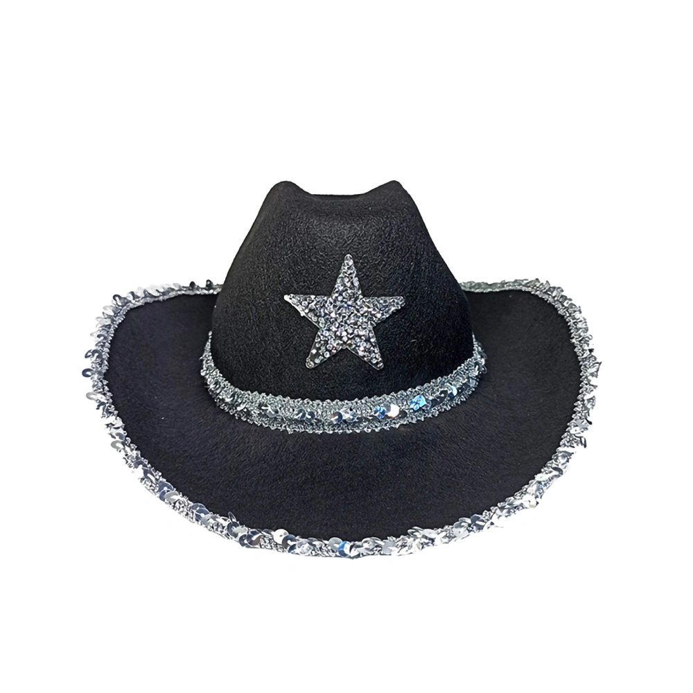 Halloween Cowboy Hat Sequin Shining Star Wide Brim Hat for Men Women