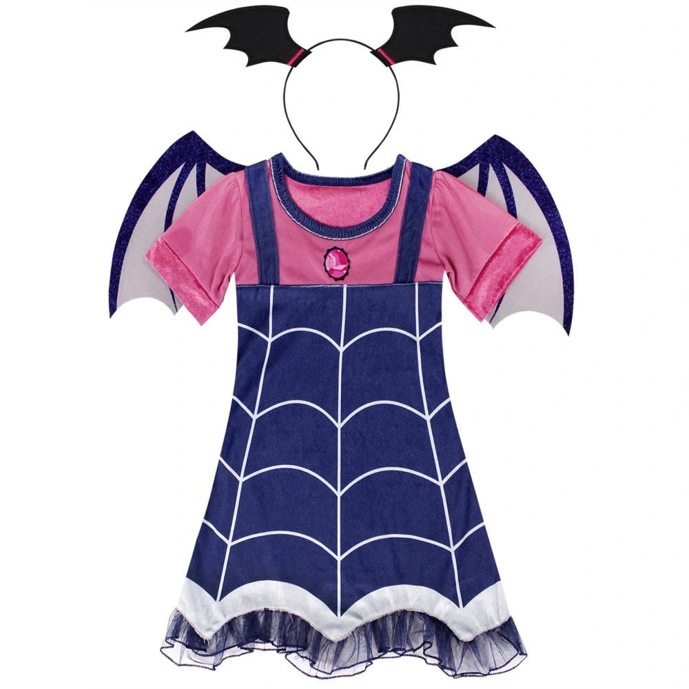 Girls Vampire Costume Set Patchwork Dress Bat Wing Headwear Sets