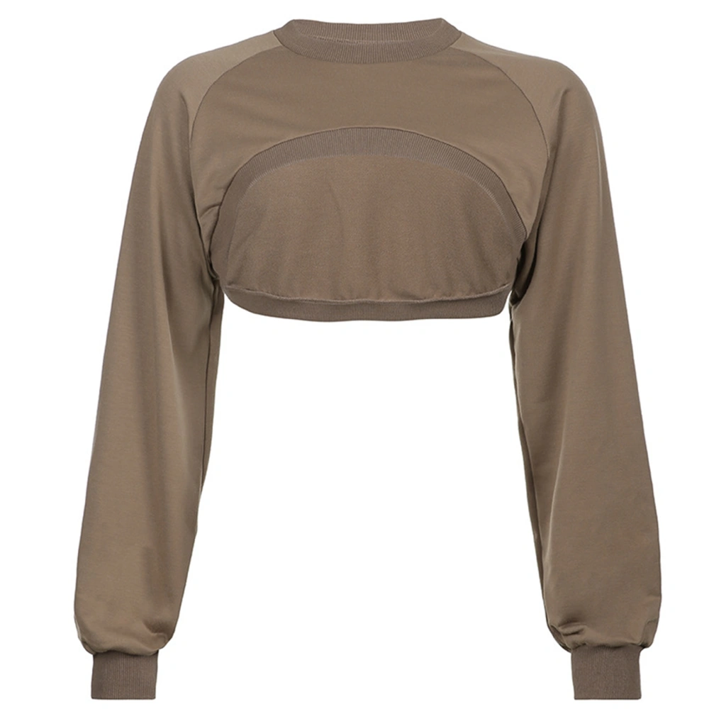 Women's Pullover Crop Tops, Long Sleeve Solid Color Loose Sweatshirts