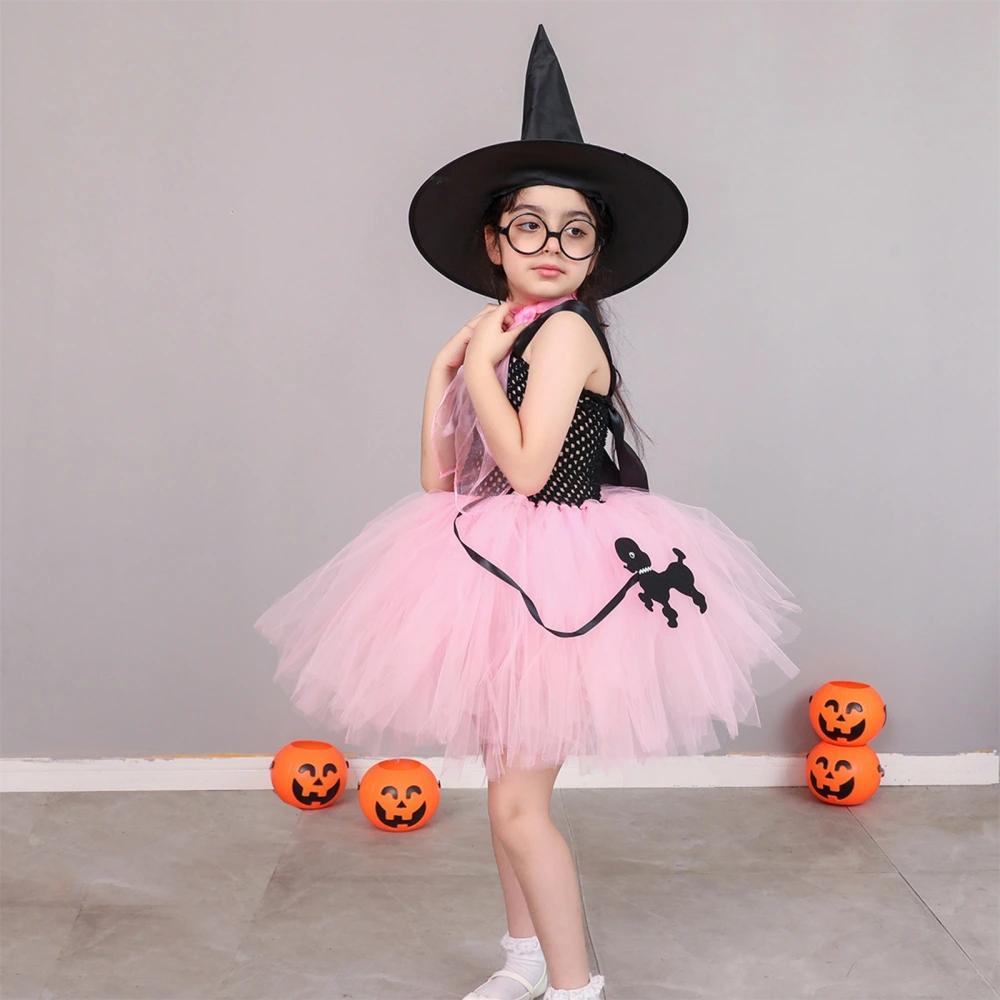 Kid Girl Witch Halloween Costume, Dress + Hat + Scarf + Glasses