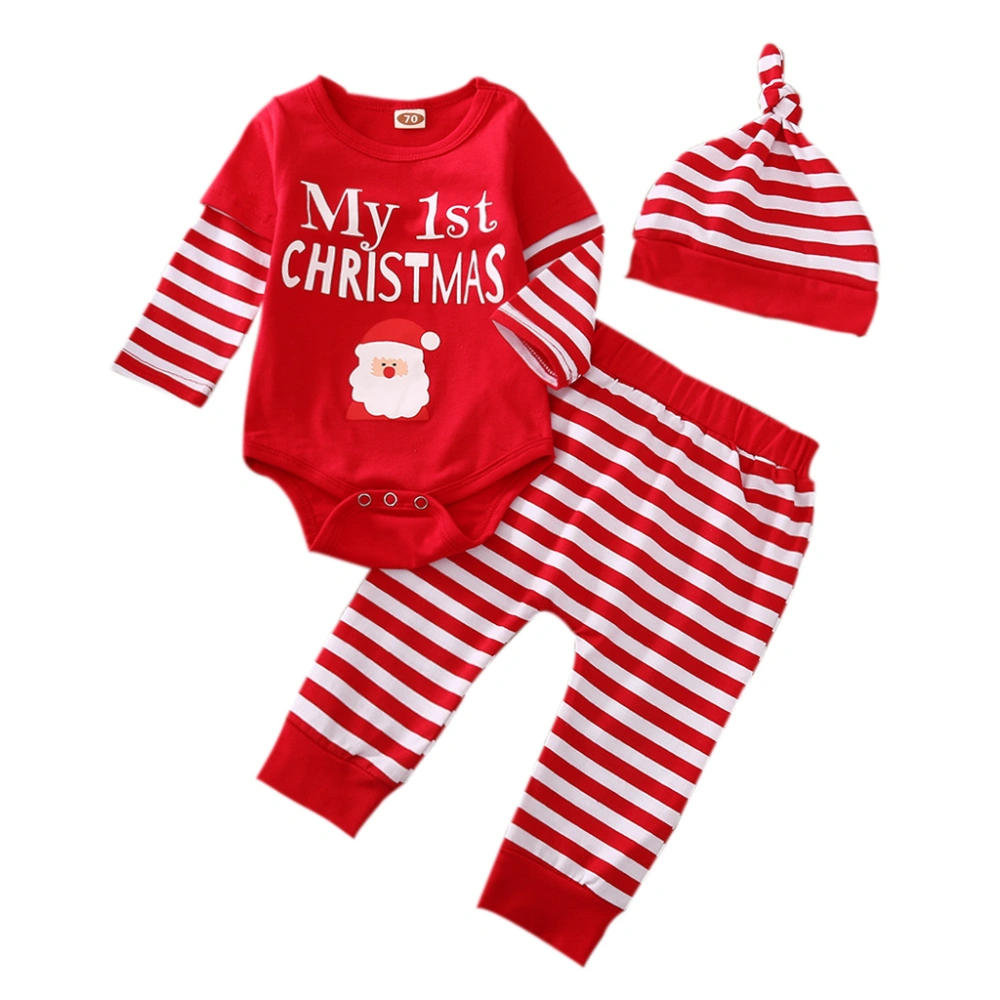 Infant Christmas Clothes Set, Round Collar Romper and Long Pants with Cap