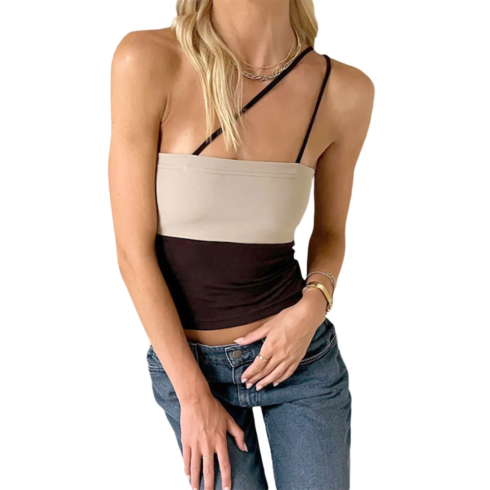 Women's Spaghetti Straps Tank Tops, Splicing Design Slim Camisole