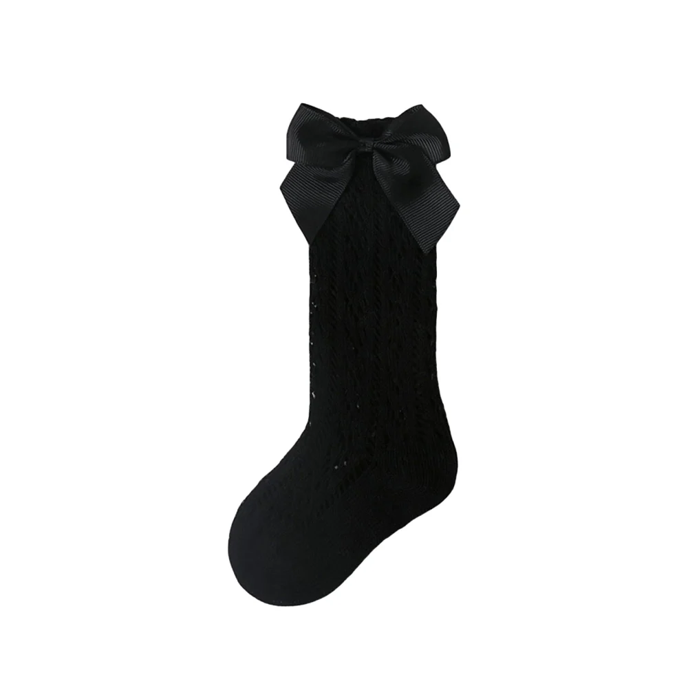 Kids Solid Color Hollow Out Stockings Long Tube Socks with Bowknot