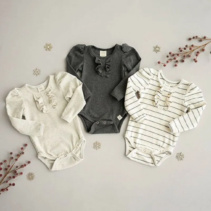 Newborn's 3Pcs Rompers Set, Long Sleeves Round Neck Bodysuit