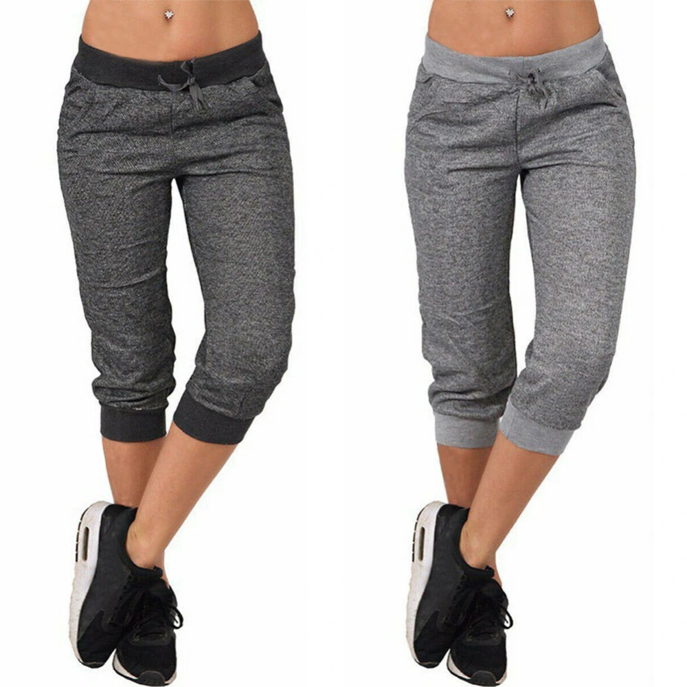 Female Sports Cropped Trousers, Casual Elastic Loose Drawstring Waist Pants