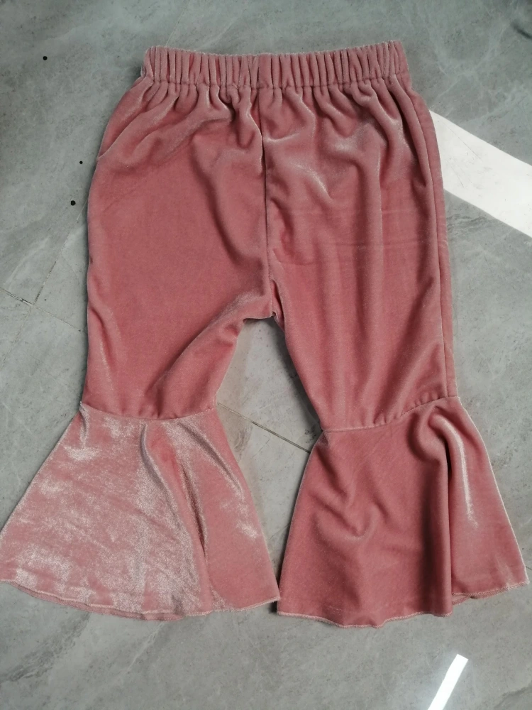 Children Autumn Velvet Flare Pants Solid Color Elastic Waistband Trousers