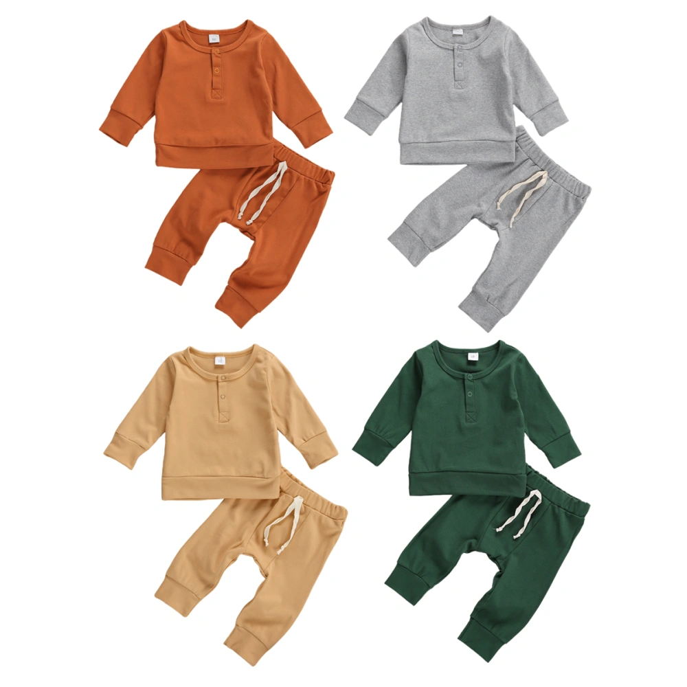 2Pcs Toddler Outfits, Solid-Color Long-Sleeves Top + Elastic-Waist Pants