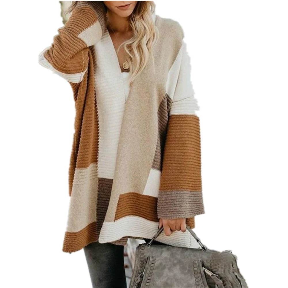 Women's Patchwork Button-Free Knitwear, Full Sleeve Casual Sweater