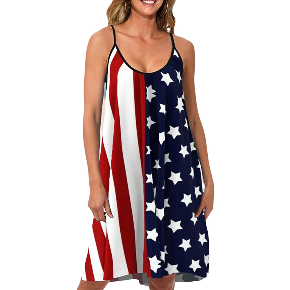 Women Spaghetti Strap Beach Dress, Stars and Stripes Print Cami Dress