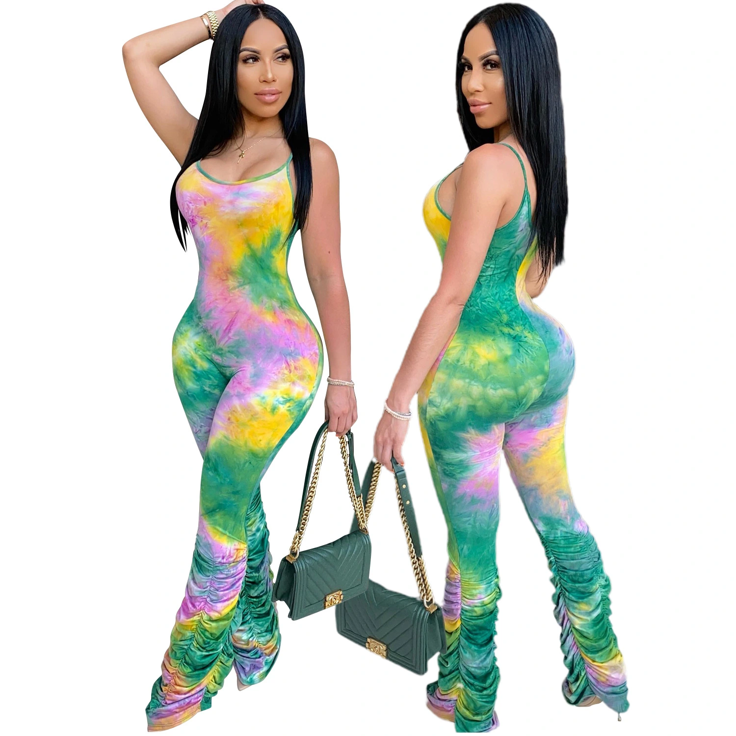 Ladies Bodysuit Tight-Fitting Camisole Style Tie Dyeing Fashion Jumpsuit