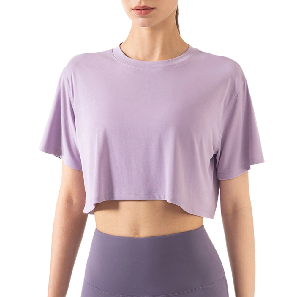 Women Running Yoga T-Shirt Solid Color Short Sleeve Loose Tops