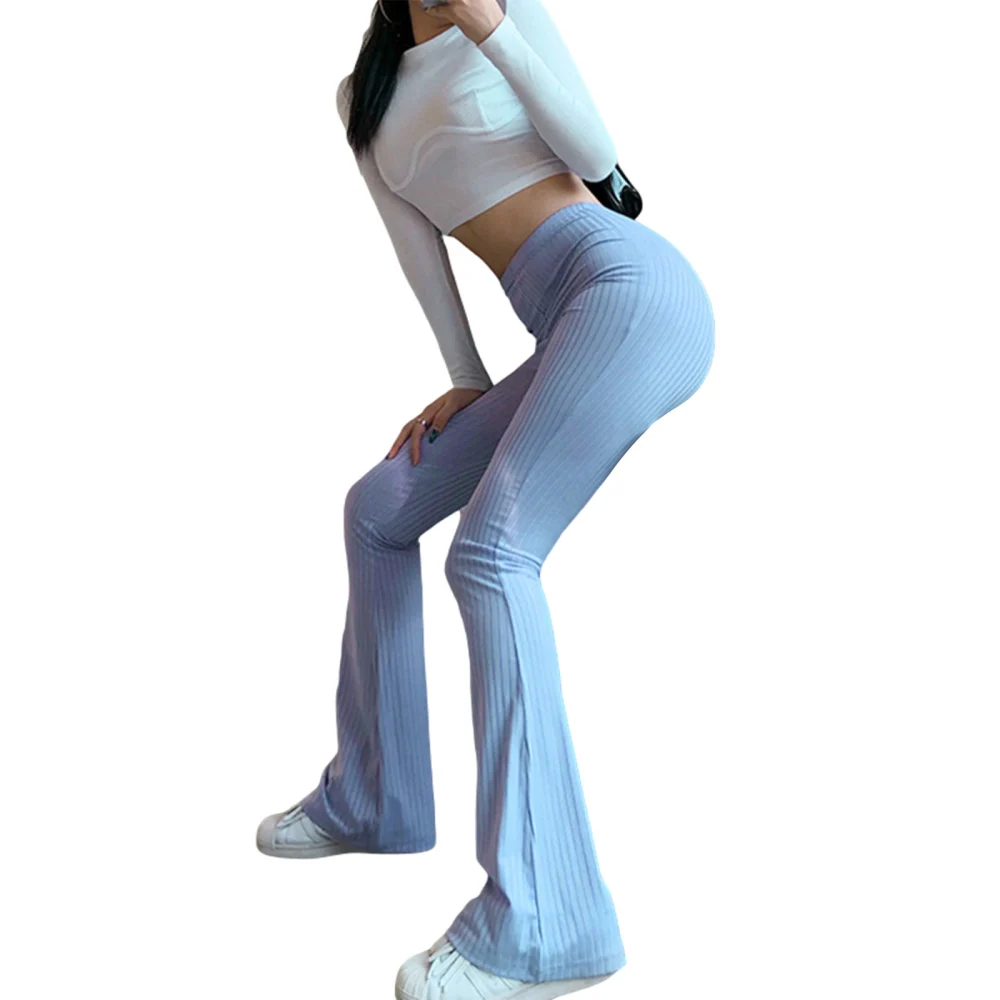 Women Sexy Close-fitting Flared Pants, Solid Color High Waist Trousers