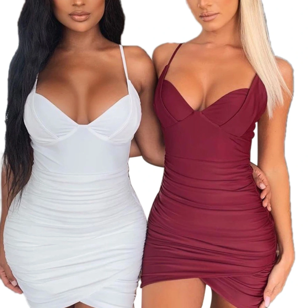 Ladies Mini Skirt Close-Fitting Backless Sling Sleeveless Sexy V-Neck Dress