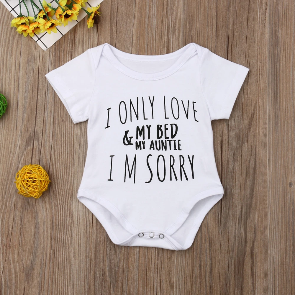 Newborn Baby Short Sleeve Romper Letter Print O Neck Snap Jumpsuit