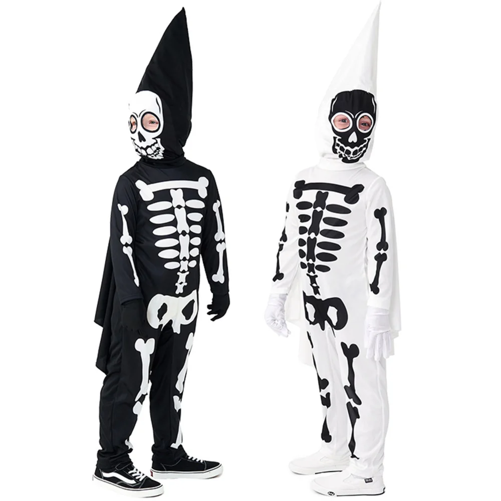 Kids Baby Halloween Costume Skeleton Jumpsuit with Facewear Gloves 