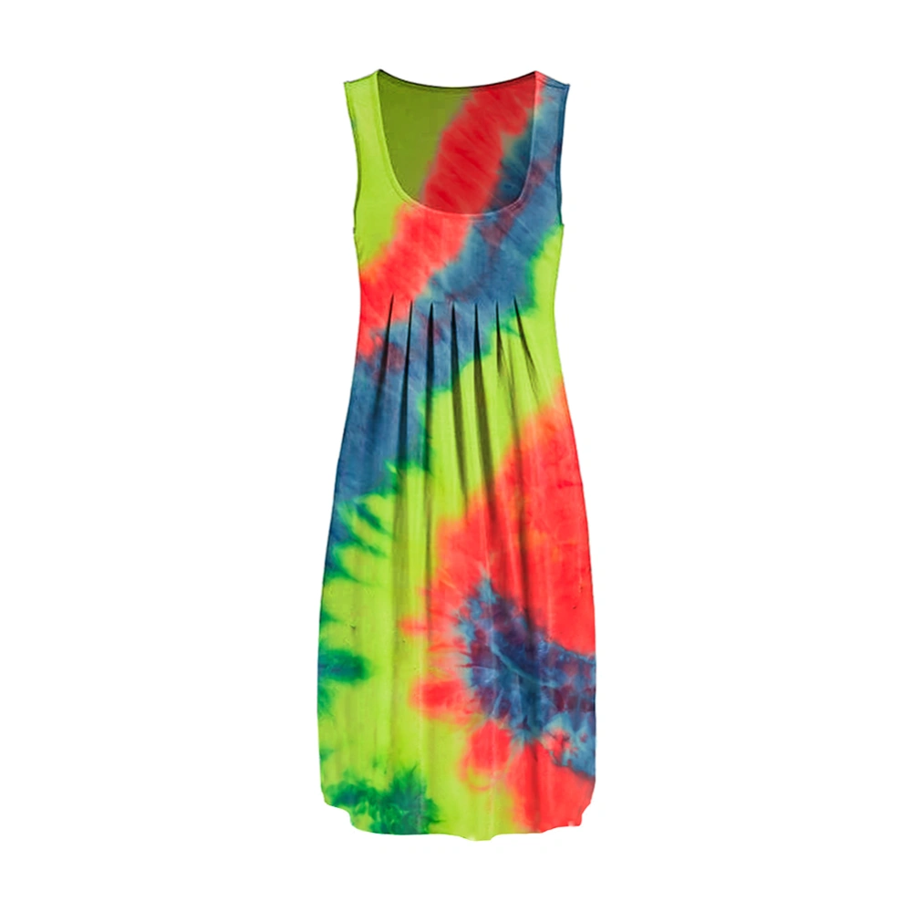 Woman Tie-dye Print Dress, Summer Sleeveless Round Neck Dress