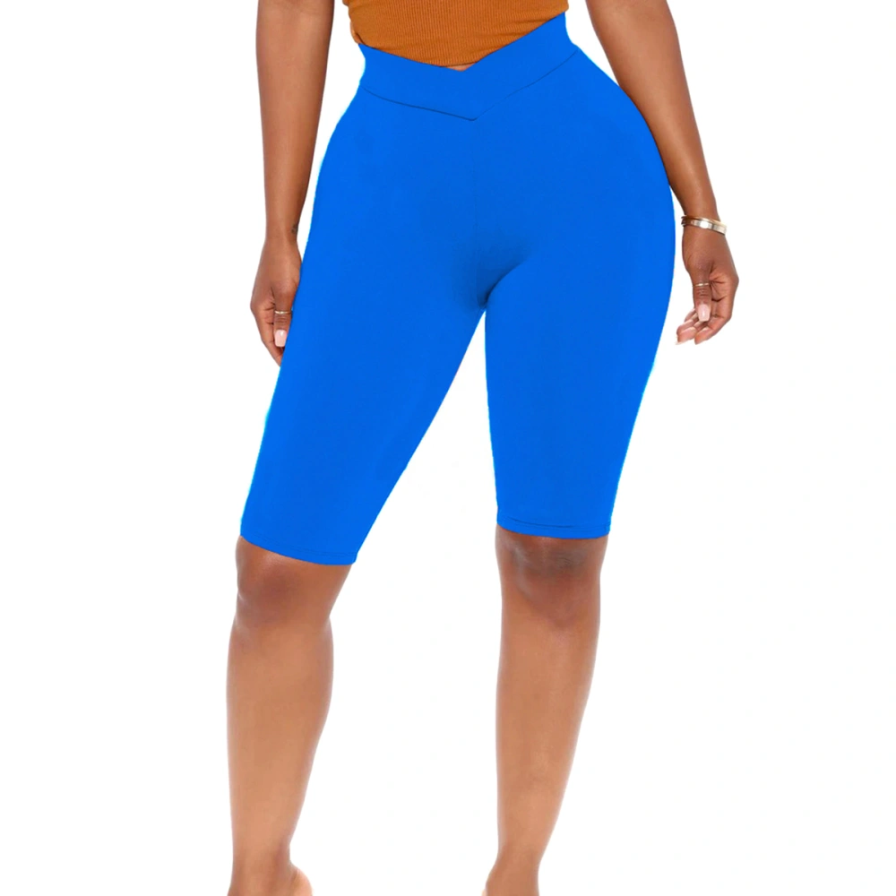 Women's Tight Sports Shorts, Solid Color V High Waist Skinny Shorts