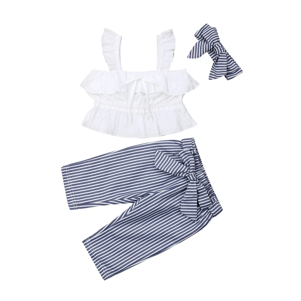 Girls 3 Pieces Outfit, Sleeveless Shirt Vest + Stripe Pants + Headband Suit