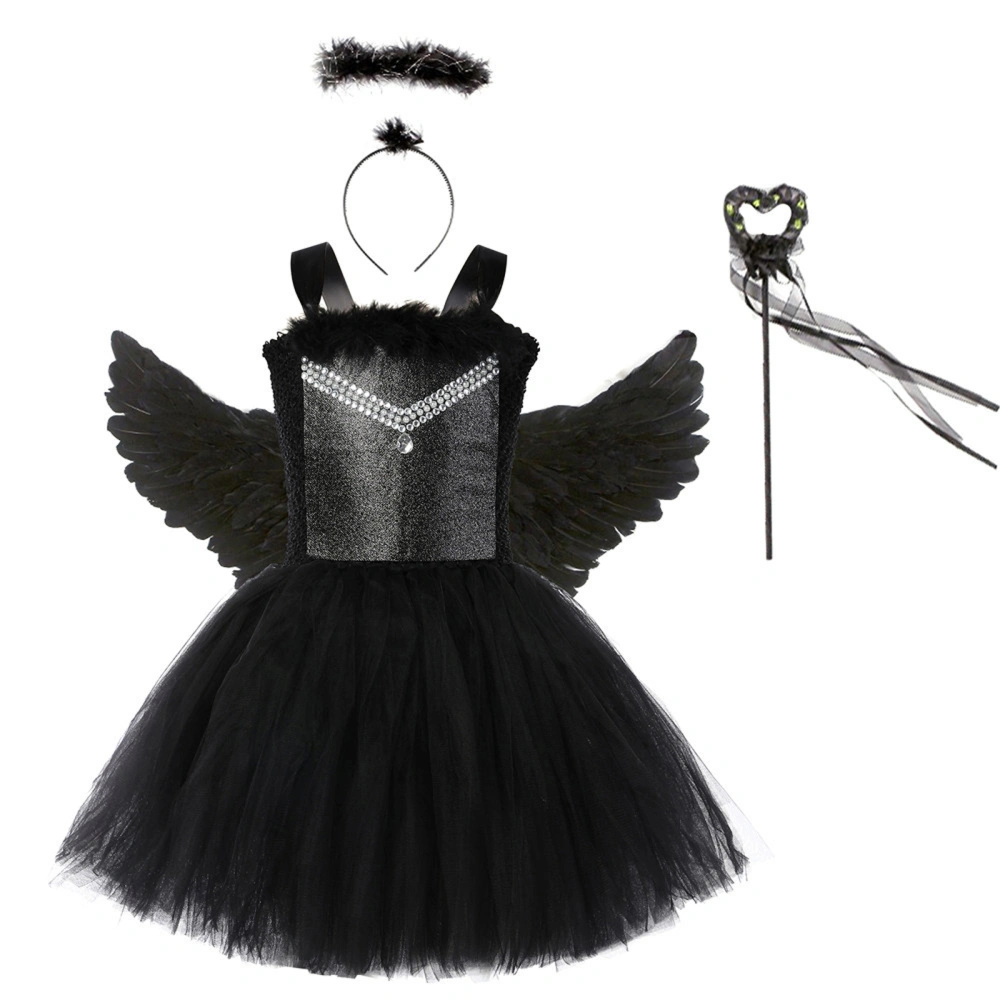 Toddler Dark Angel Costume Set Tulle Dress Wing Headgear Wand Sets