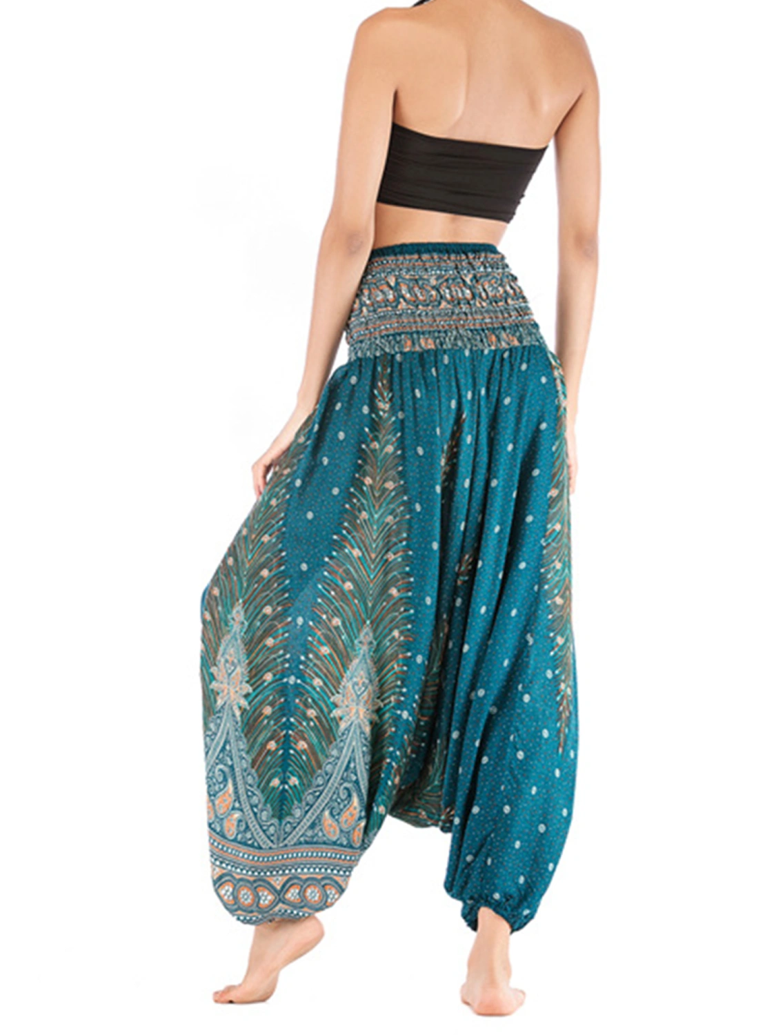 Women's Loose Yoga Pants, Retro Pattern Elastic High Waist Trousers