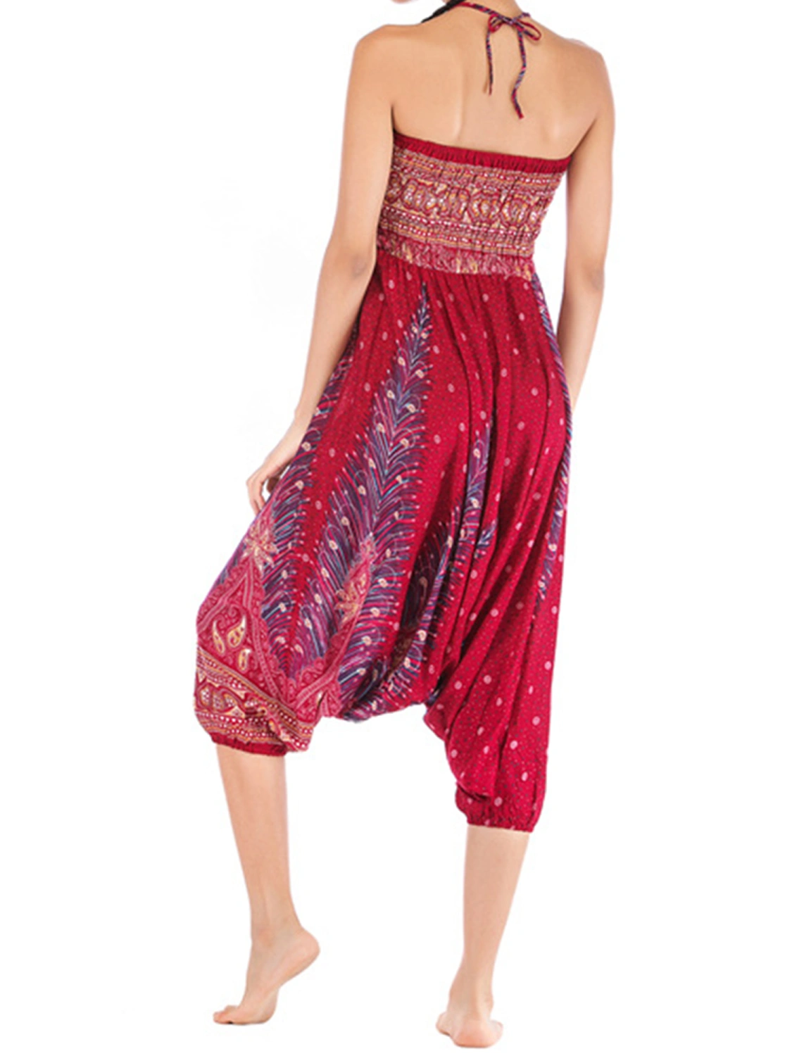 Women's Loose Yoga Pants, Retro Pattern Elastic High Waist Trousers