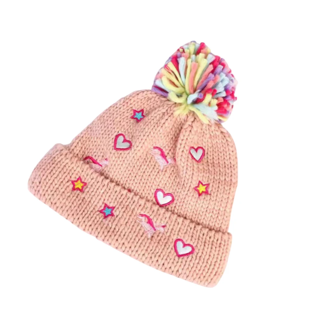 Children Knitting Hat Wool Hat Cartoon Unicorn Embroidery Warm Hat