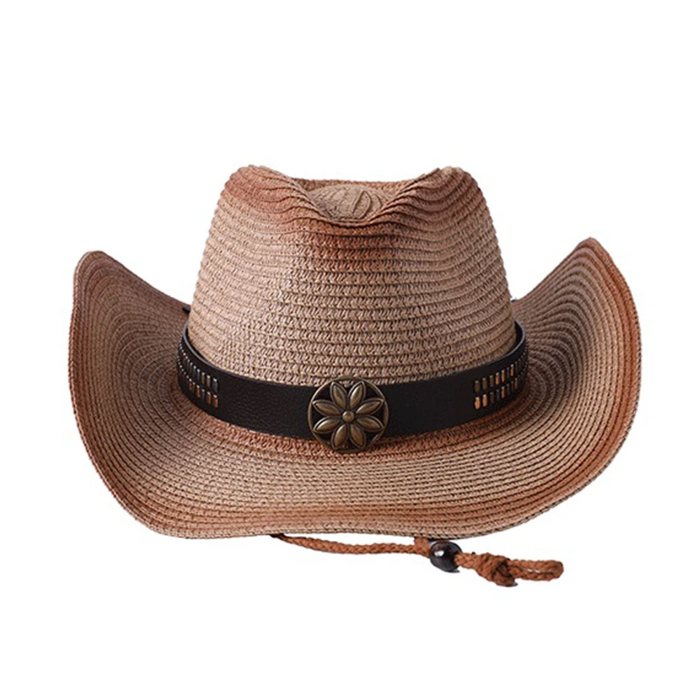 Women Men Cowboy Hat, Patchwork Wide Brim Retro Drawstring Hat