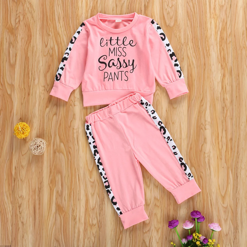 2Pcs Baby Autumn Tracksuits, Leopard Printed Sweatshirt + Casual Pants