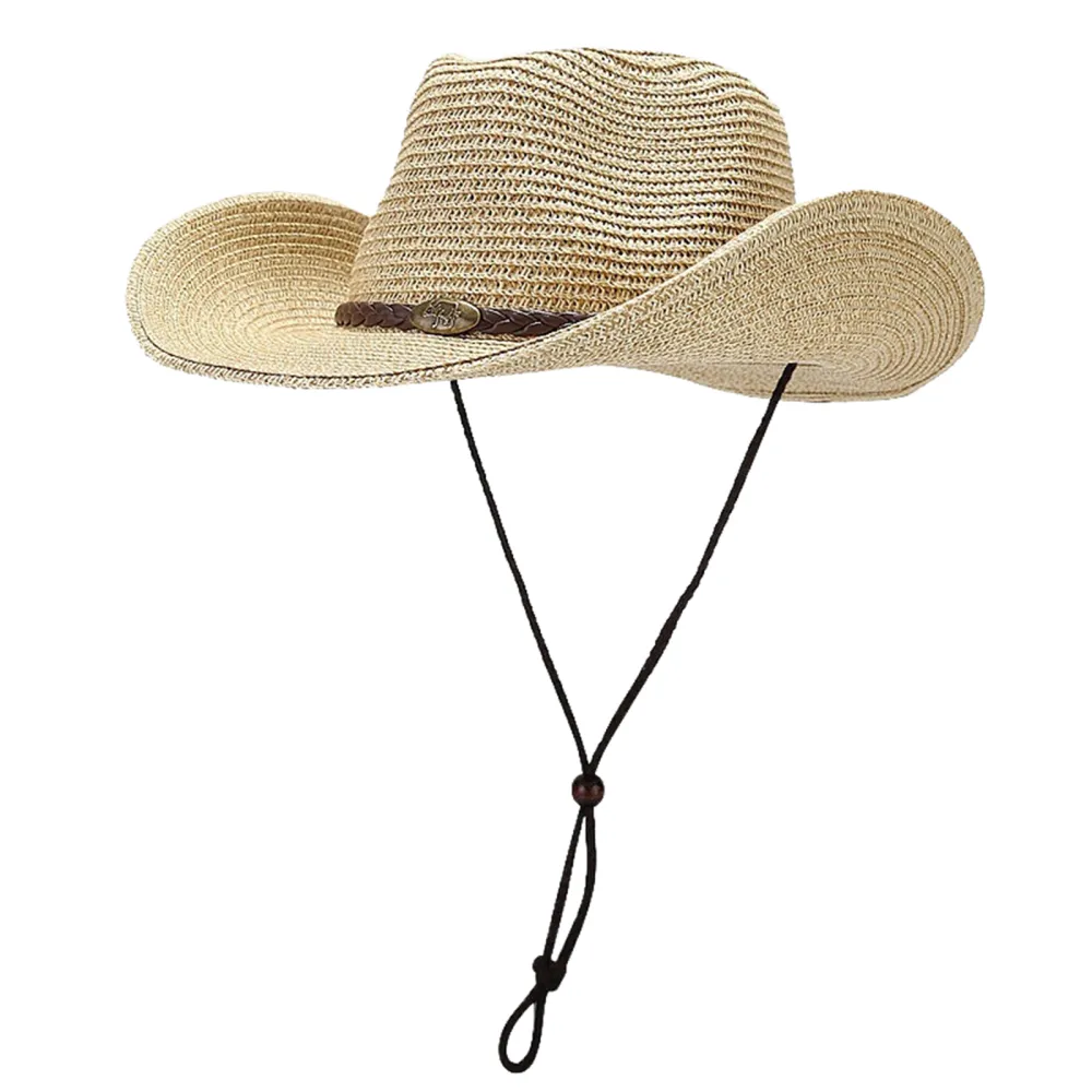 Men Women Straw Hat, Roll-up Wide Brim Adjustable Summer Western Cap