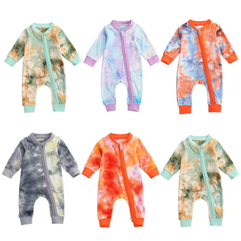 Baby Girls Boys Tie Dye Romper Long Sleeve Zipper Ribbed Bodysuit