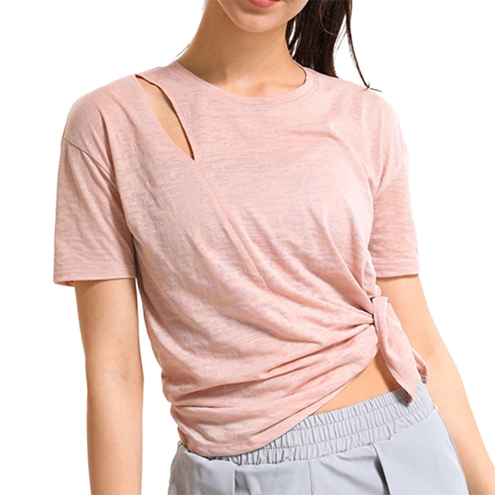 Ladies Sports Short Sleeve T-shirt, Hollow Side Split Loose Tops