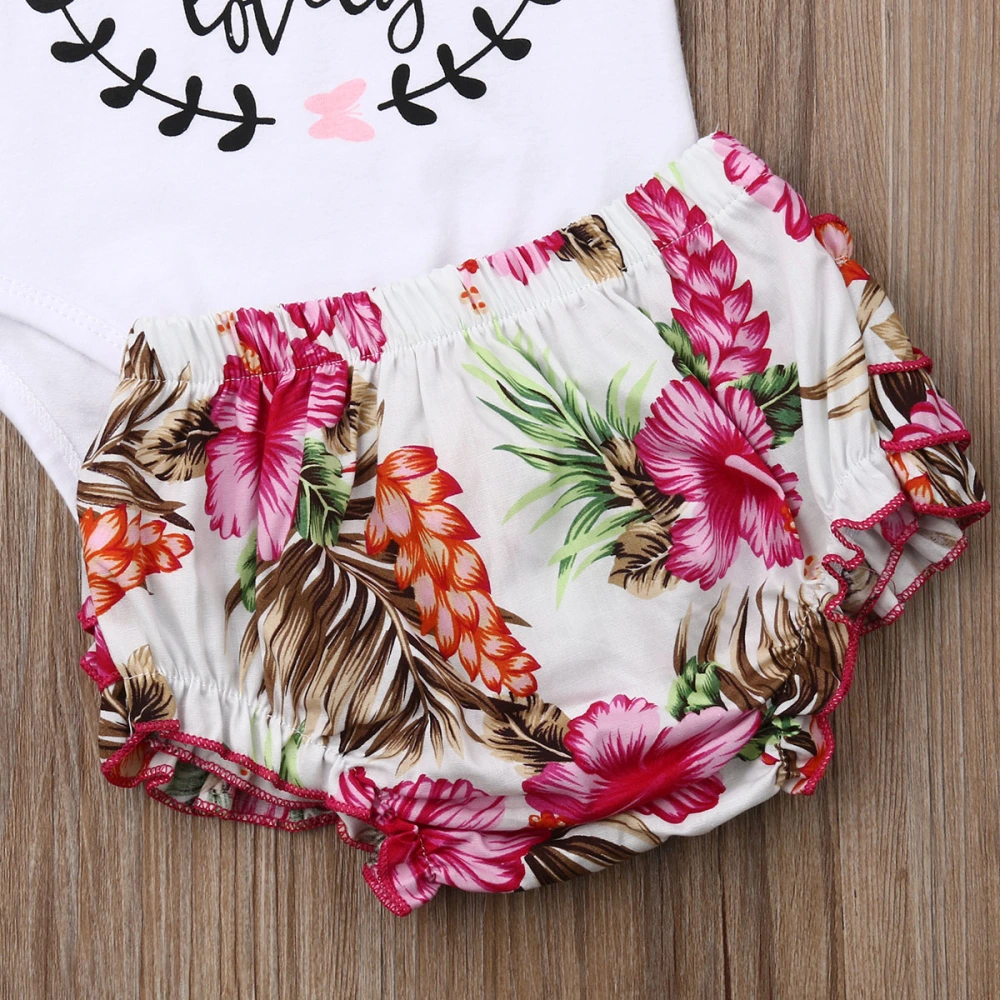 Newborn Summer Suit, Letter Romper Tops+Floral Shorts+Bow Headband