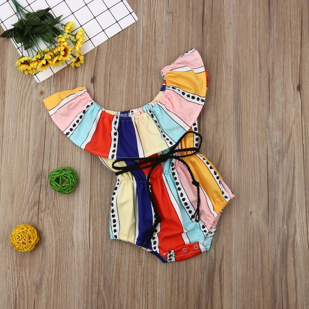 Newborn Baby Girls Summer Romper, Color Block Jumpsuit+Waist Band