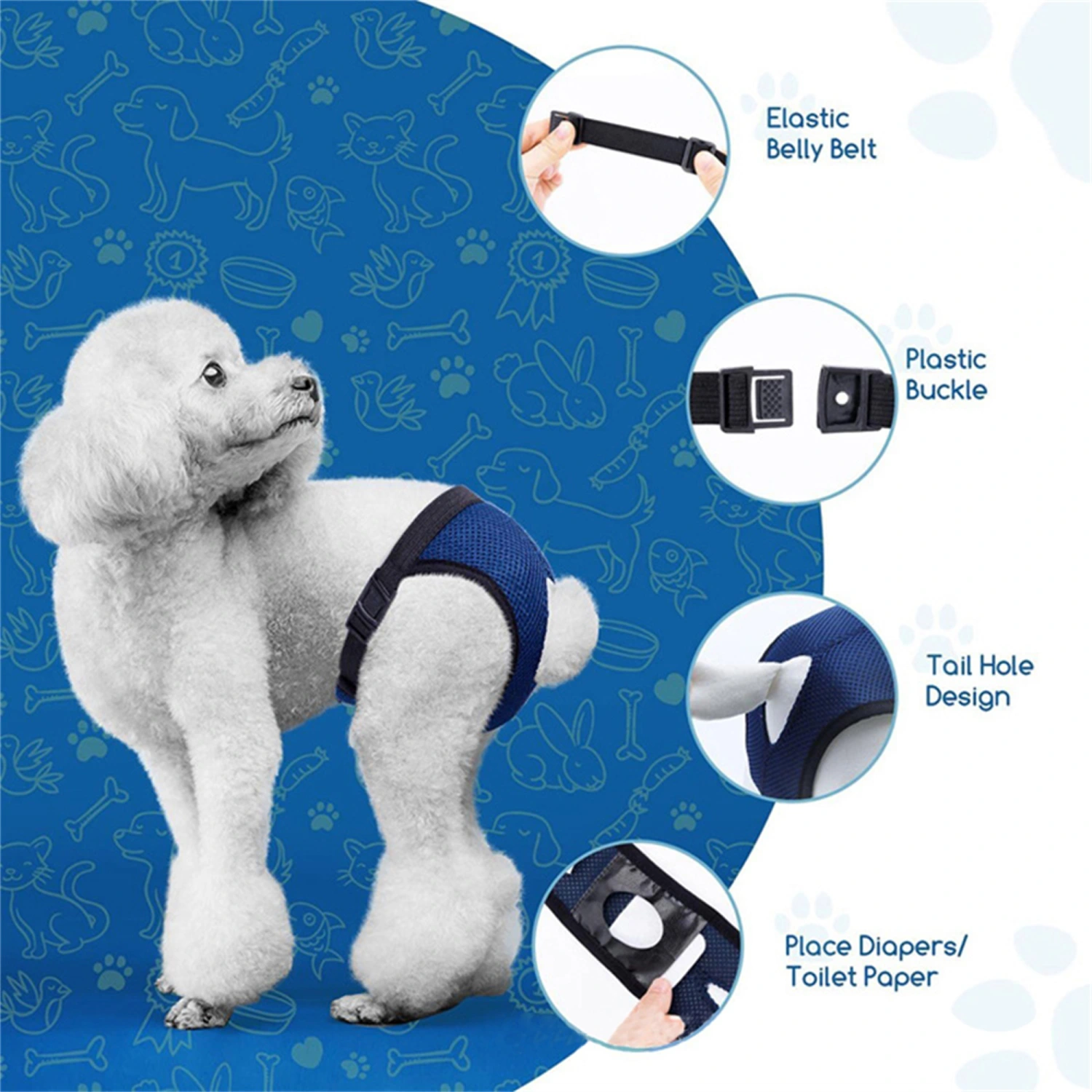 Highly Absorbent Washable Female Dog Diapers with Adjustable Buckle