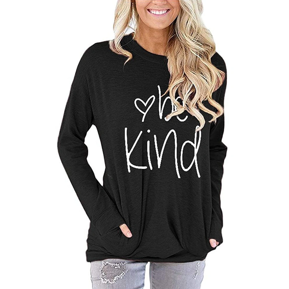 Women Sweater, Heart & Letter Print Long Sleeve Round Neck Pullover