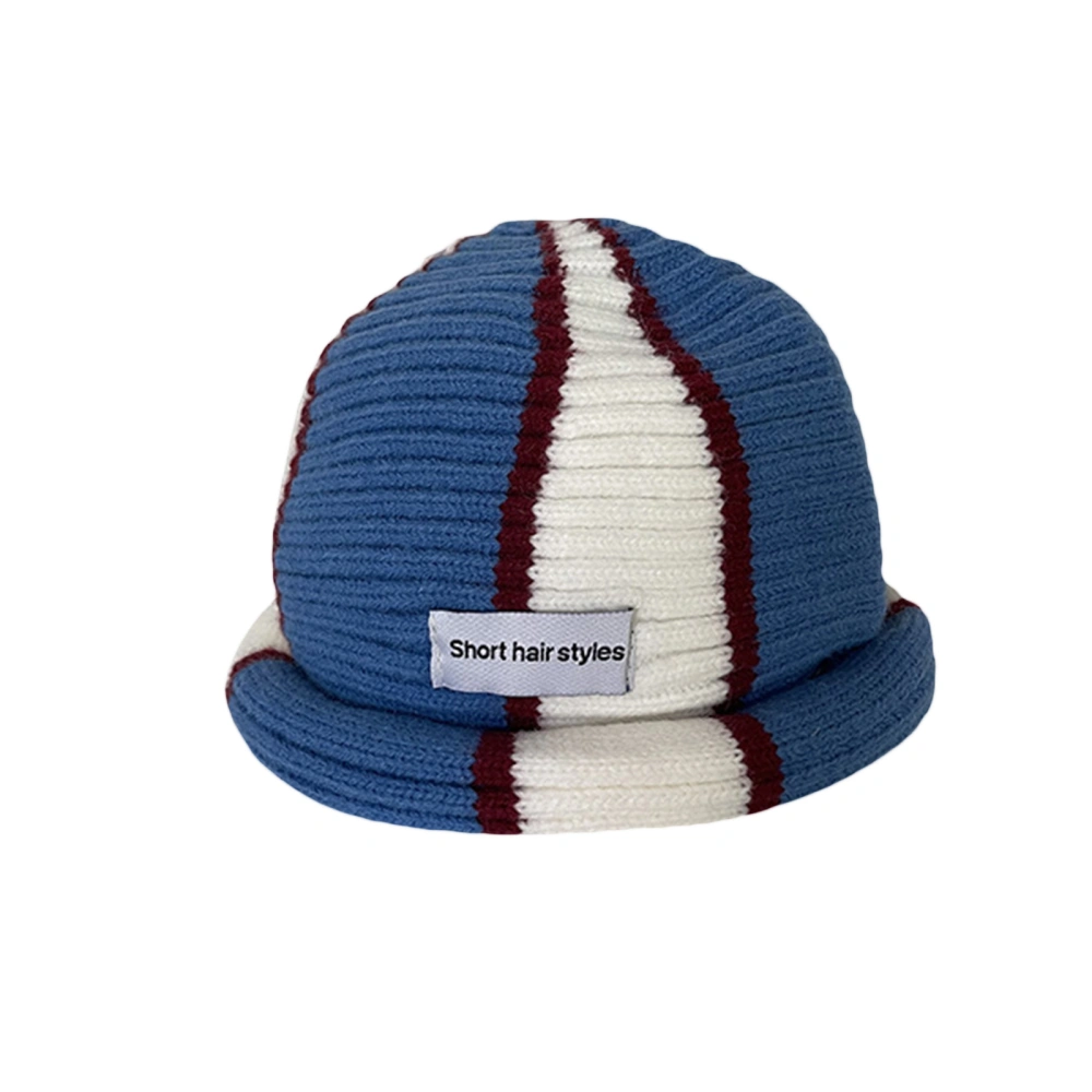 Women Stripe Knitted Hat Contrast Color Round Brim Fisherman Hat