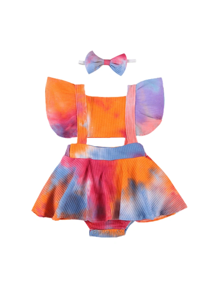 Infant Baby Girls Summer Romper, Hollow Out Skirt-Like Romper+Bow Headband