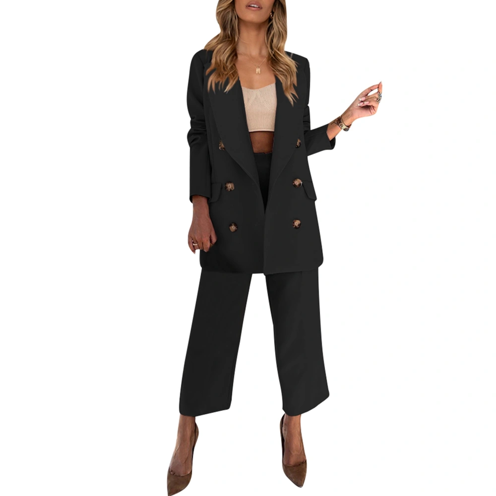 Long Sleeve Tailored Collar Blazer + Straight-leg Suit Pants