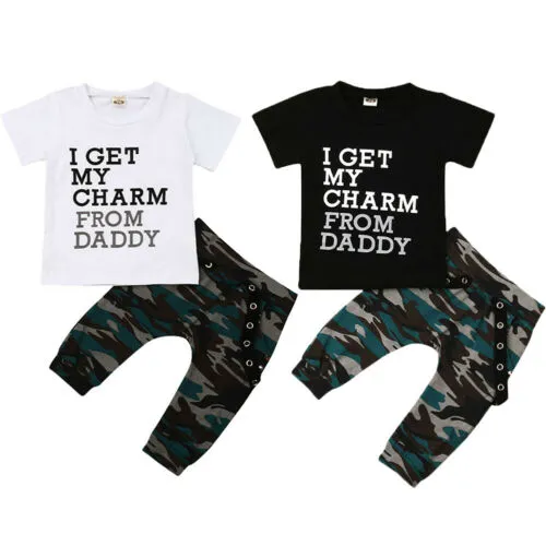 Baby Boy Summer Short Sleeve Letters T-shirt Top + Camouflage Long Pants