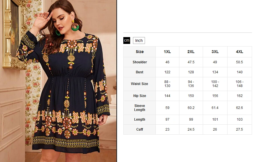 Ladies Long Skirt Plus Size Loose Full Floral Print Stretch Dress