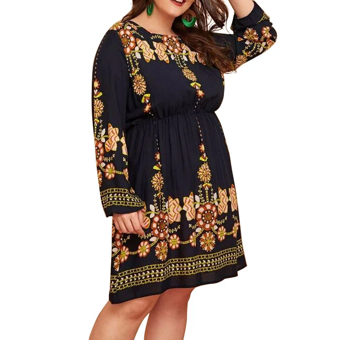 Ladies Long Skirt Plus Size Loose Full Floral Print Stretch Dress