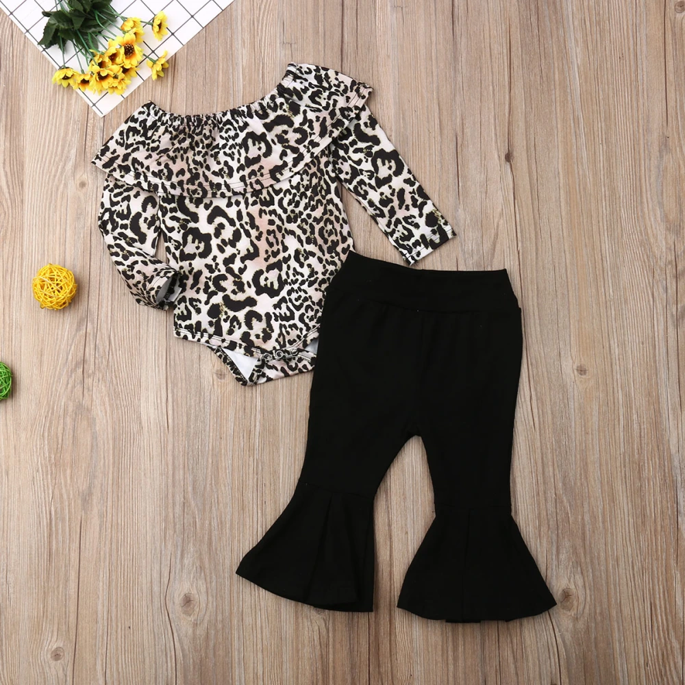 Baby Girl Clothes Ruffle Leopard Jumpsuit + Black Lama Trousers