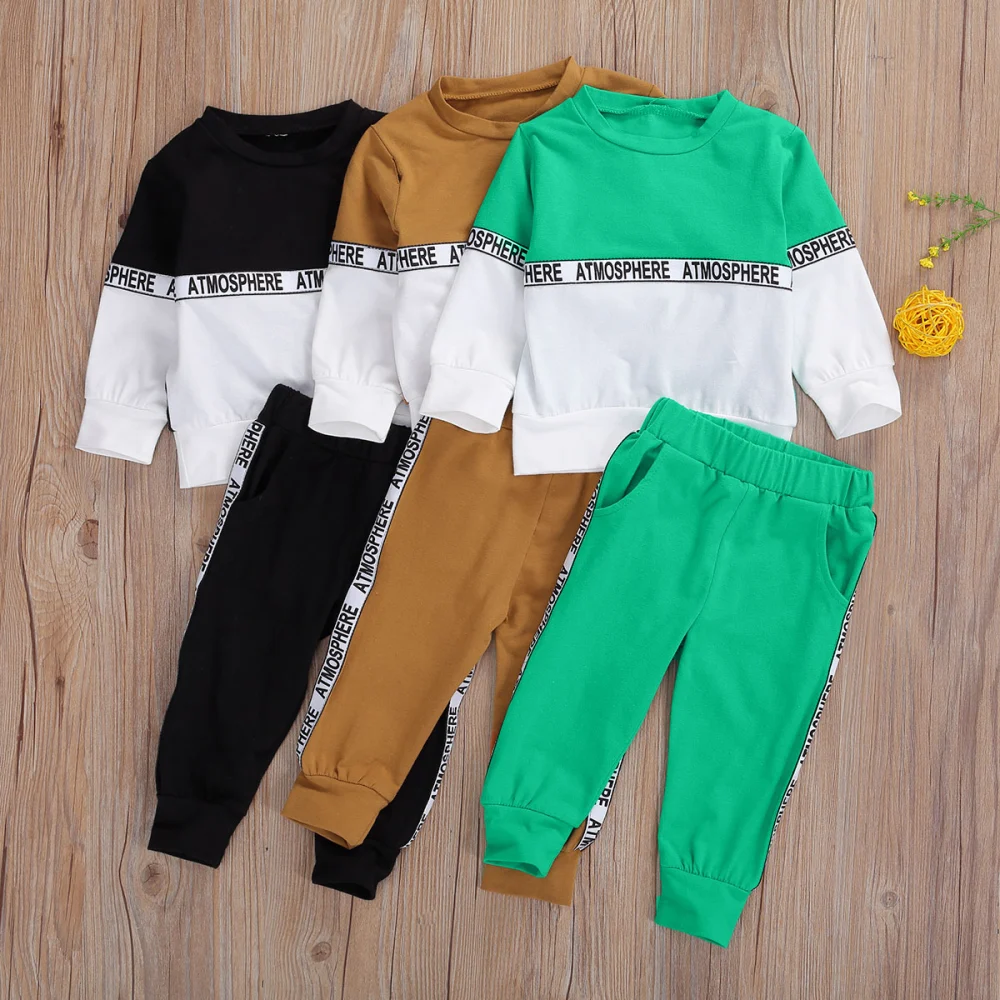 Baby Boy Girl Clothes Set Long-Sleeved Letter Print Top + Long Trousers