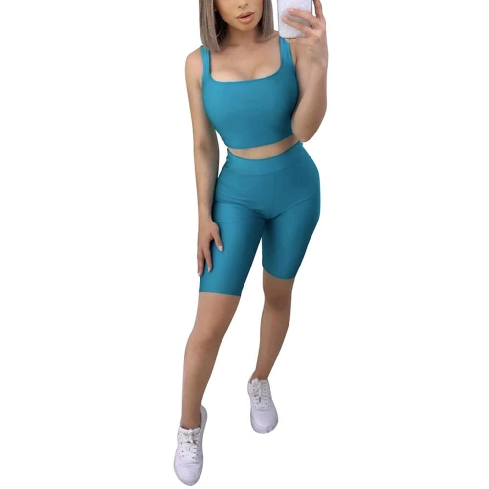 Women Summer Casual Sportswear Set Low-cut Cropped Camisole+Short Leggings