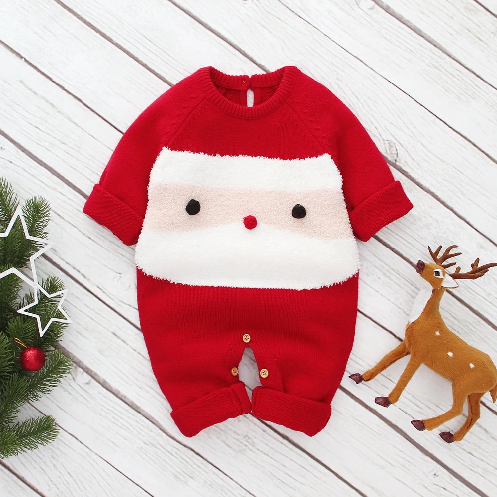 Baby's Christmas Sweater Romper, Long Sleeve Button Crotch Wool Bodysuit